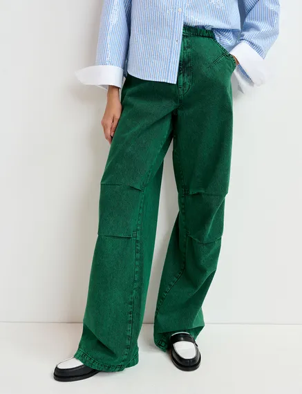 Dark green overdyed wide-leg jeans