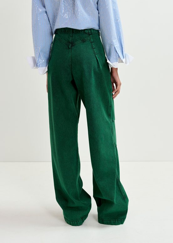 Dark green overdyed wide-leg jeans