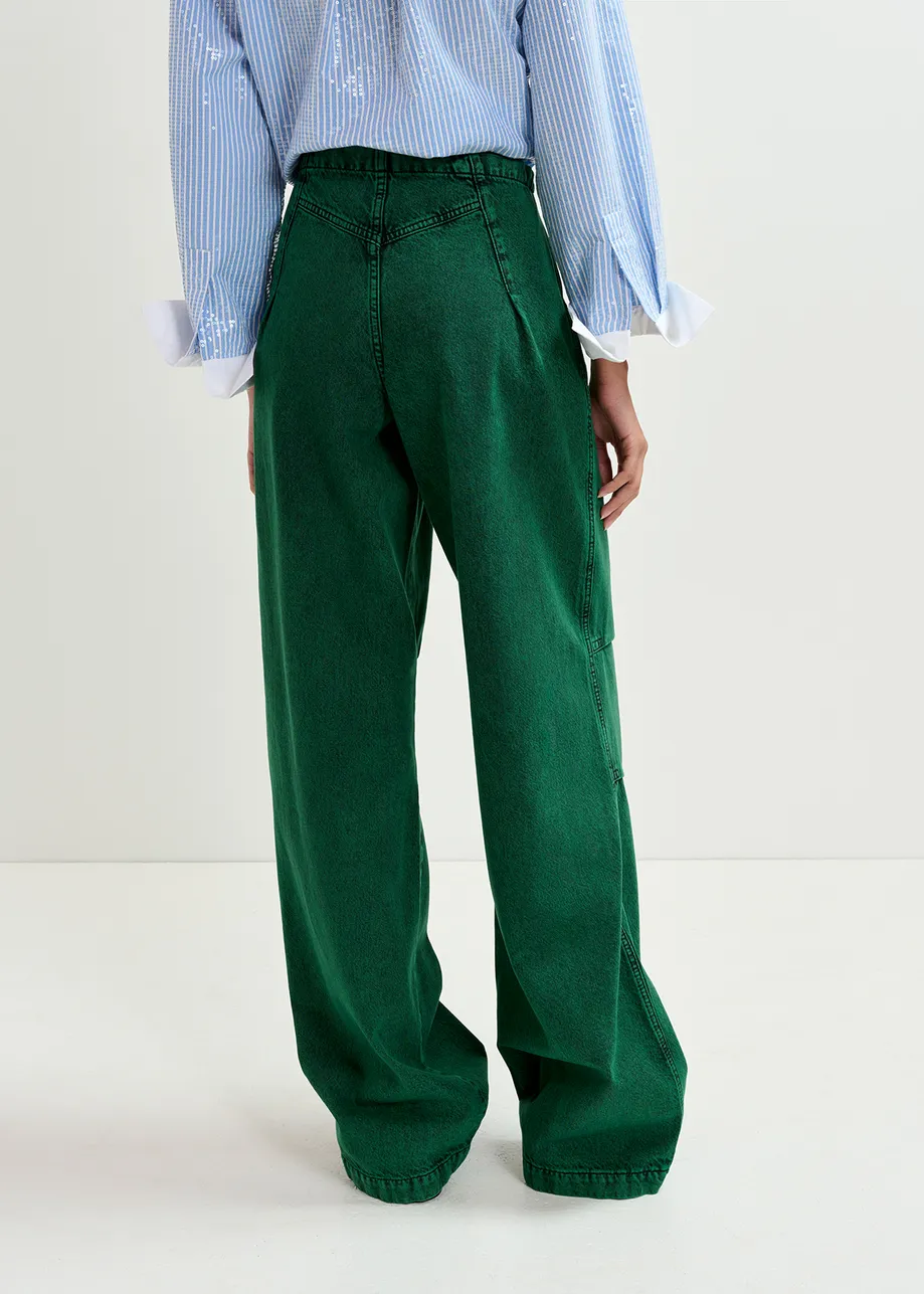 Dark green overdyed wide-leg jeans