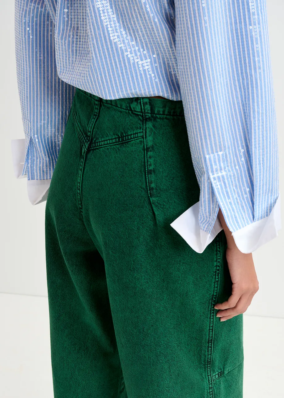 Dark green overdyed wide-leg jeans