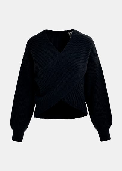 Black crossover knit sweater