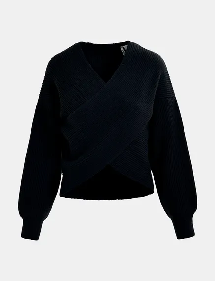 Black crossover knit sweater