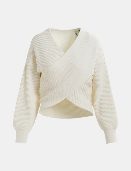 Off-white crossover knit sweater