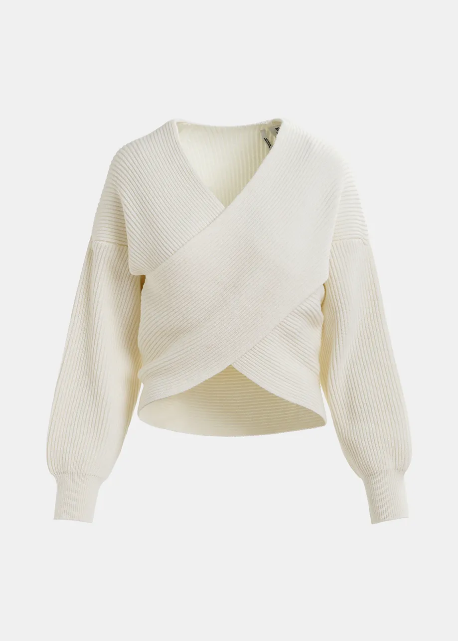 Off-white crossover knit sweater