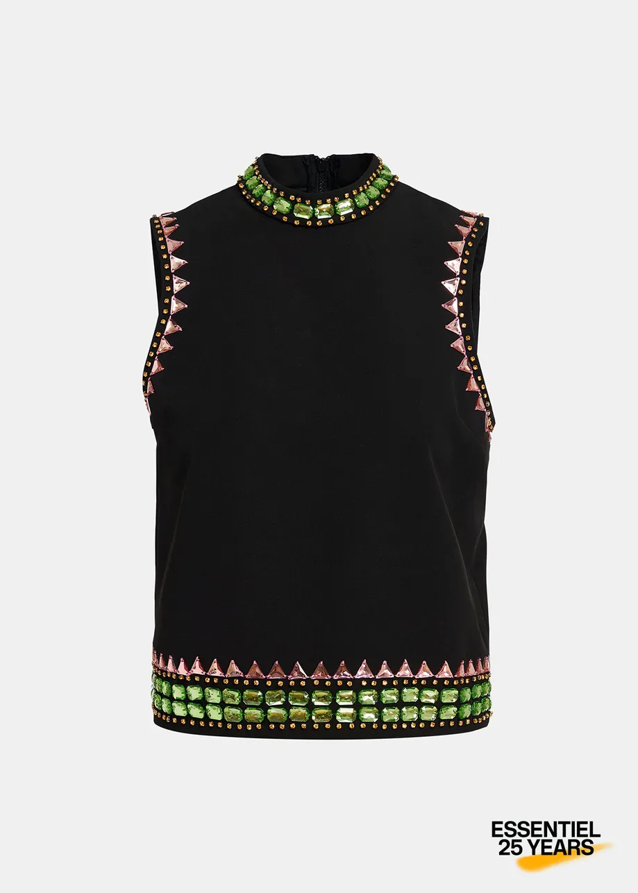 Black sleeveless top with rhinestone embellishments - 25 year exclusive