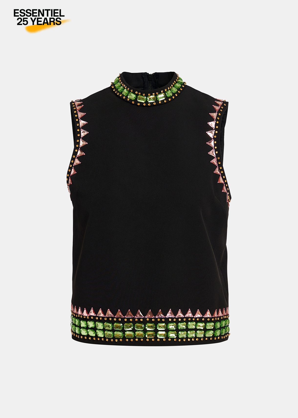 Black sleeveless top with rhinestone embellishments - 25 year exclusive