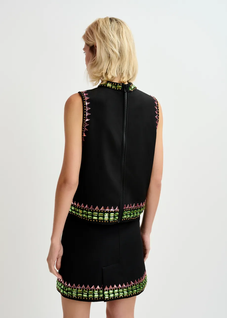 Black sleeveless top with rhinestone embellishments - 25 year exclusive