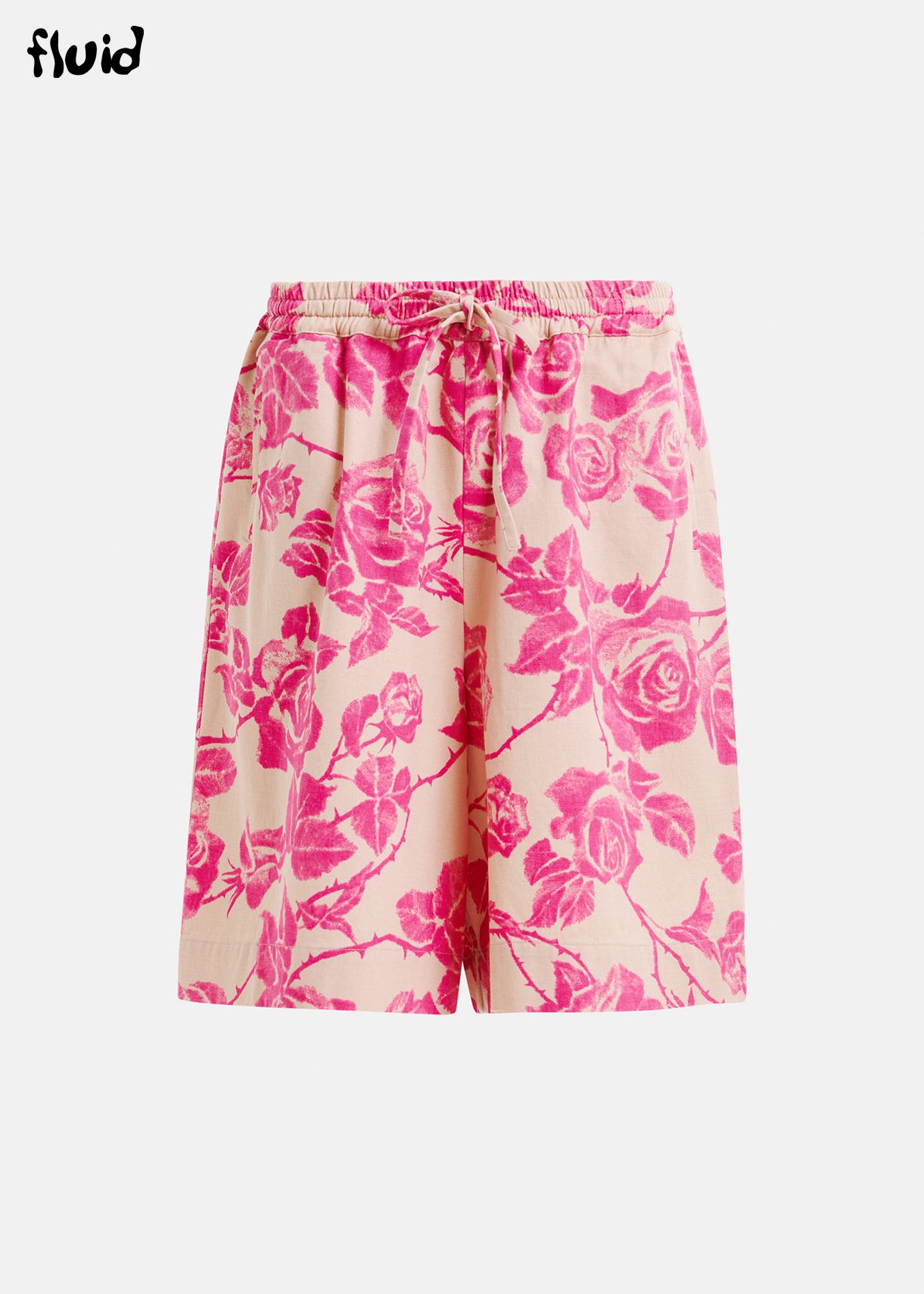 Pink cotton floral-printed denim shorts