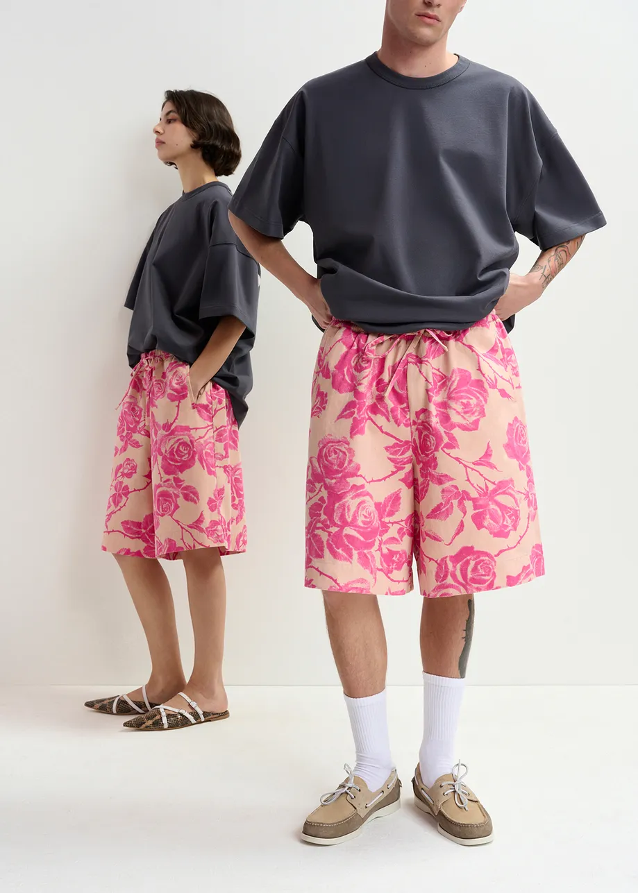 Rosa Jeans-Shorts aus Baumwolle mit Blumenprint