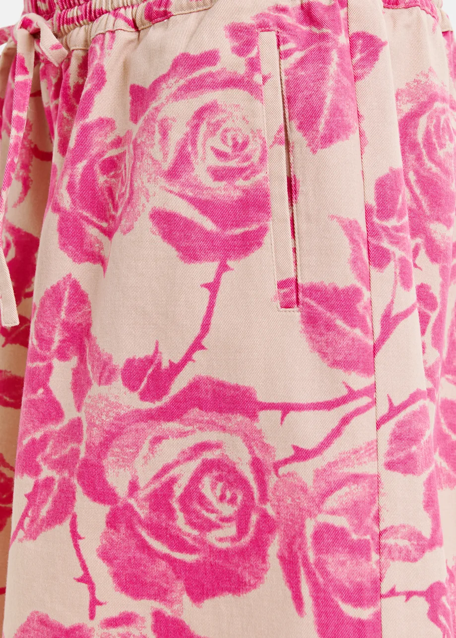 Pantalones vaqueros cortos de algodón con estampado floral, rosa