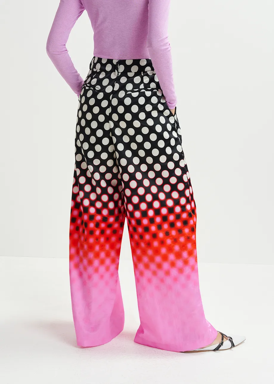 Black, red and pink printed wide-leg satin pants