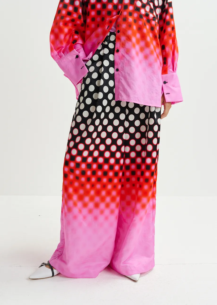 Black, red and pink printed wide-leg satin pants