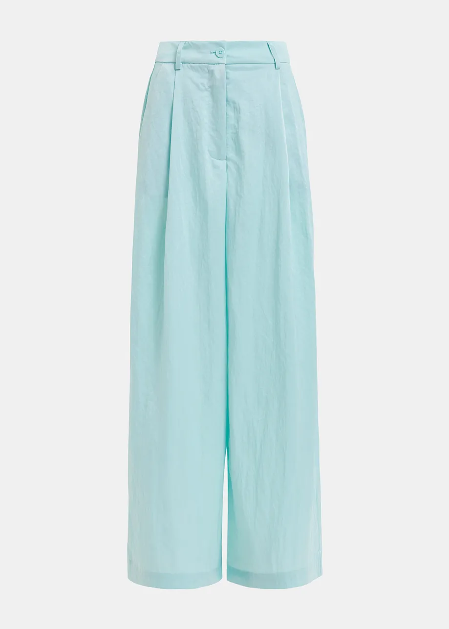 Light blue wide-leg satin pants