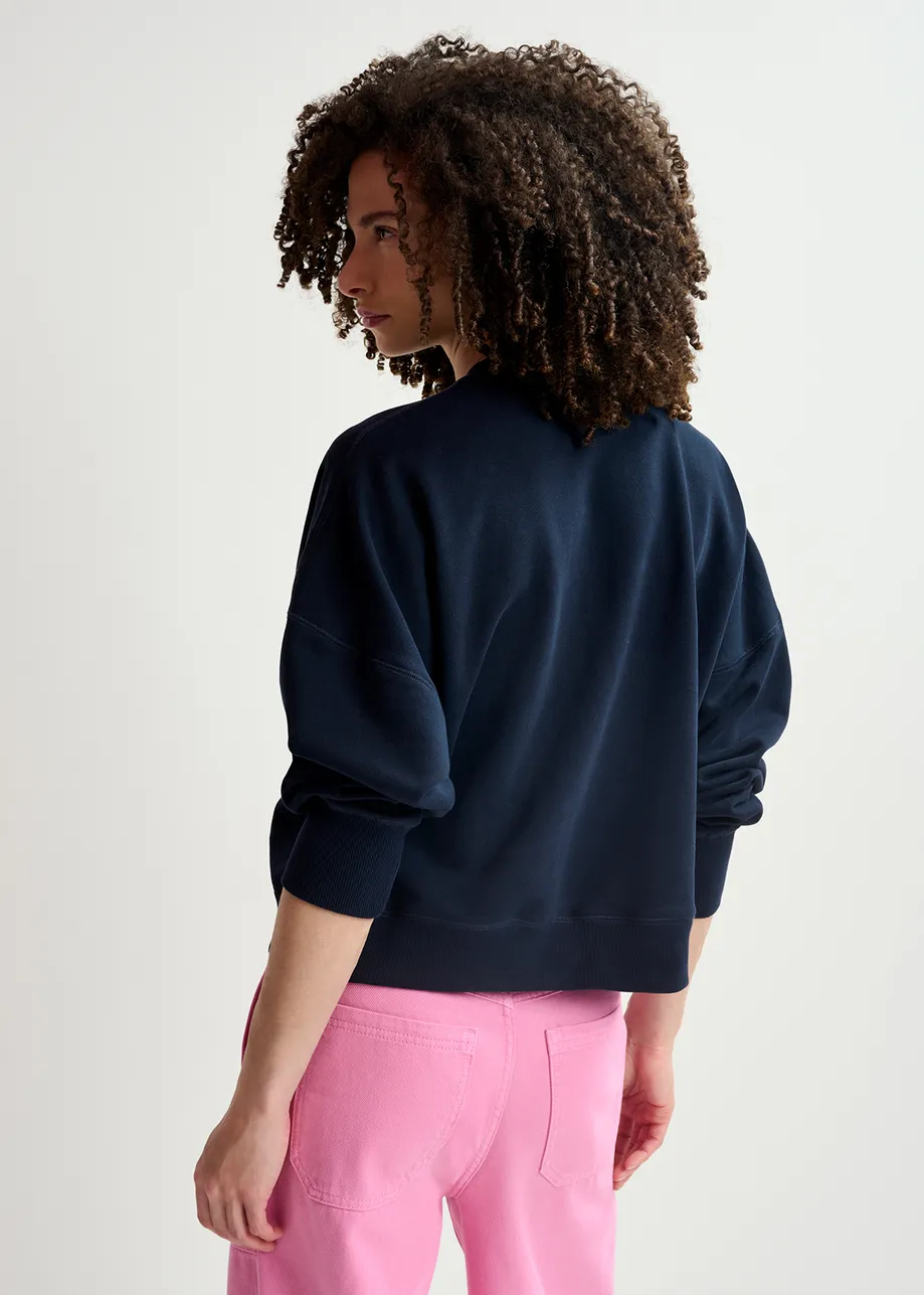 Marineblauwe biokatoenen sweater met pailletten