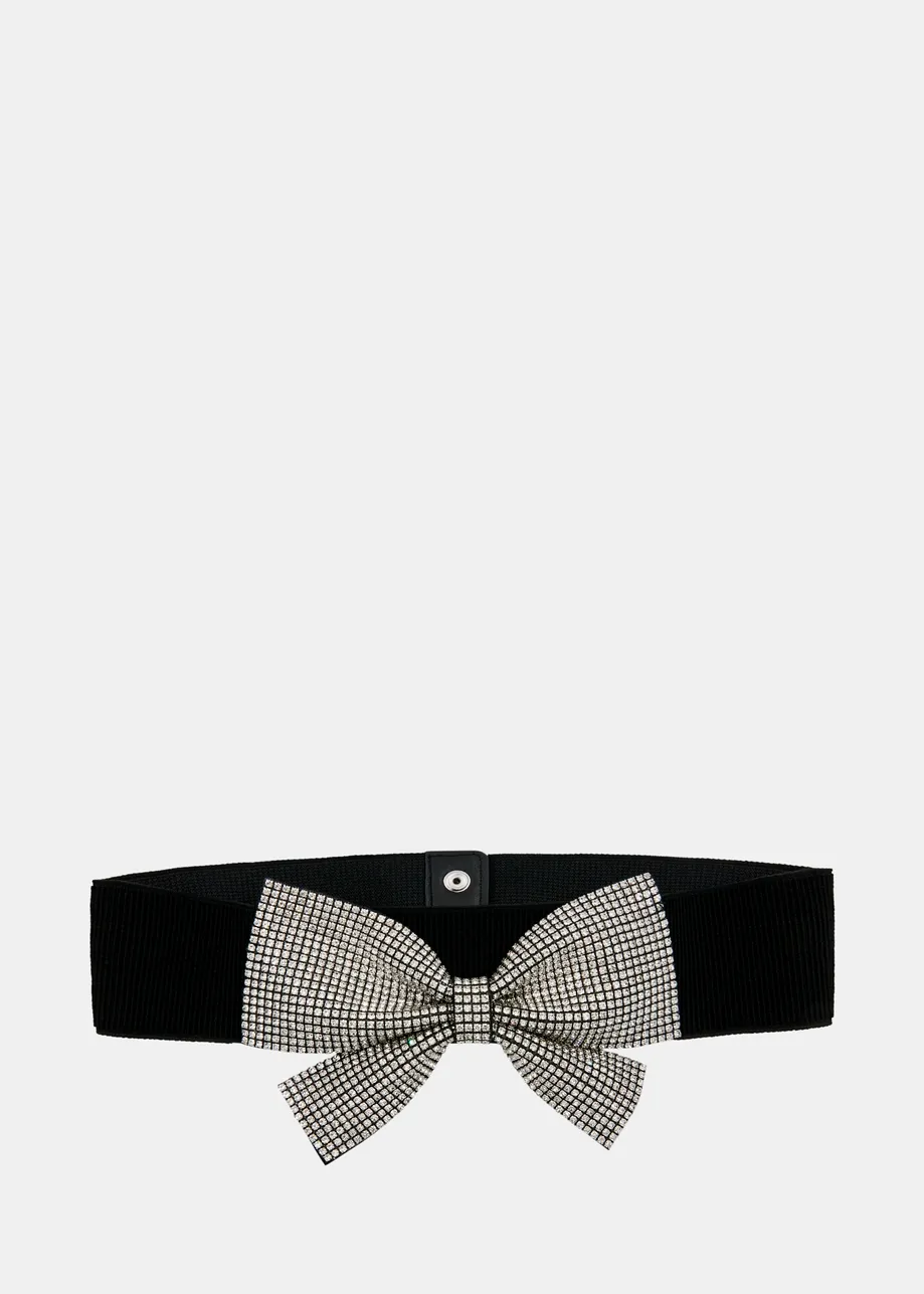 Black and silver stretchy belt with bow detail