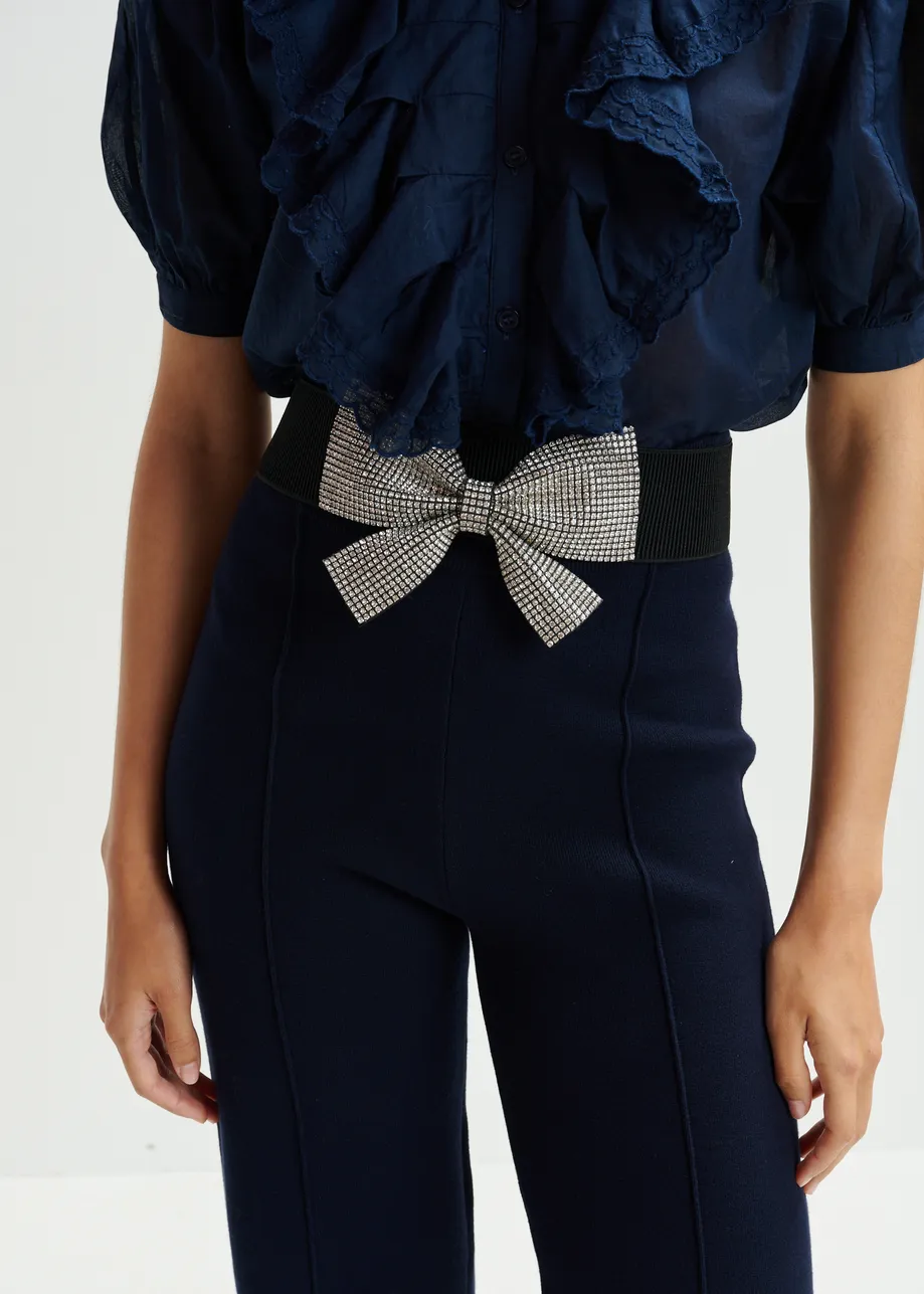 Black and silver stretchy belt with bow detail