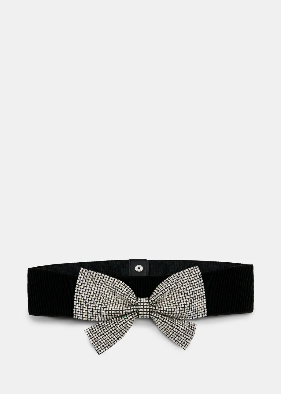 Black and silver stretchy belt with bow detail