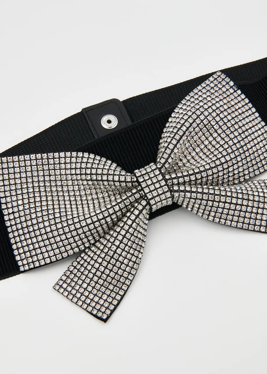 Black and silver stretchy belt with bow detail