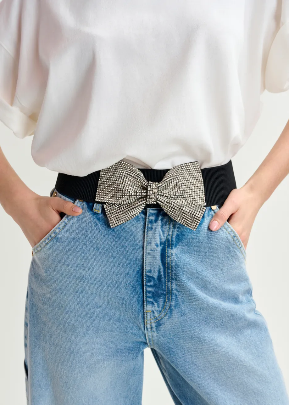 Black and silver stretchy belt with bow detail