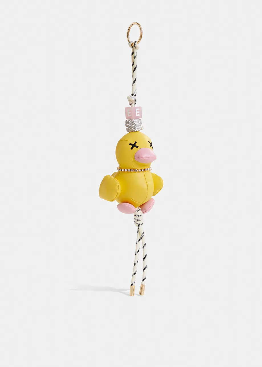 Yellow duck-shaped keyring with rhinestone embellishment