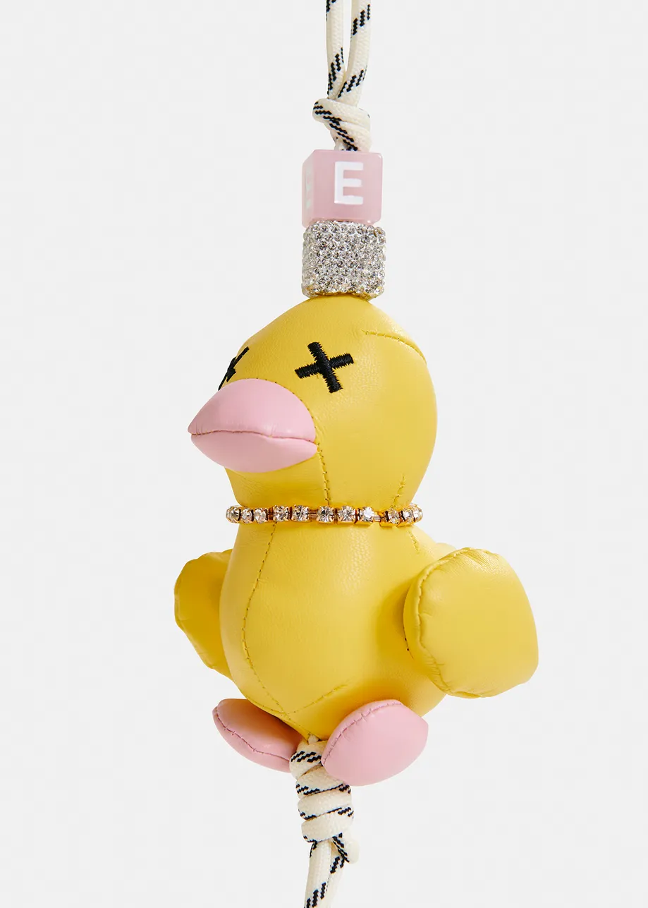 Yellow duck-shaped keyring with rhinestone embellishment