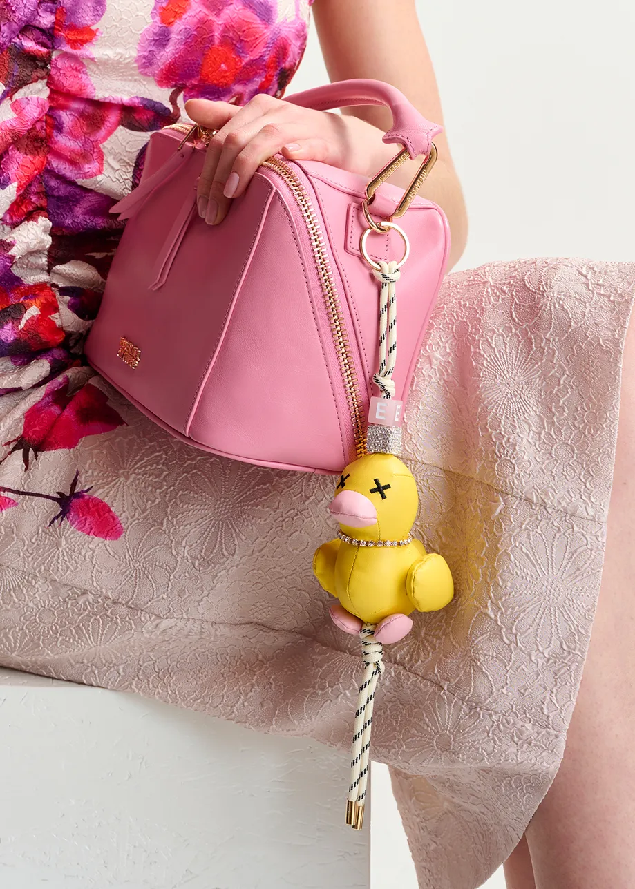 Yellow duck-shaped keyring with rhinestone embellishment