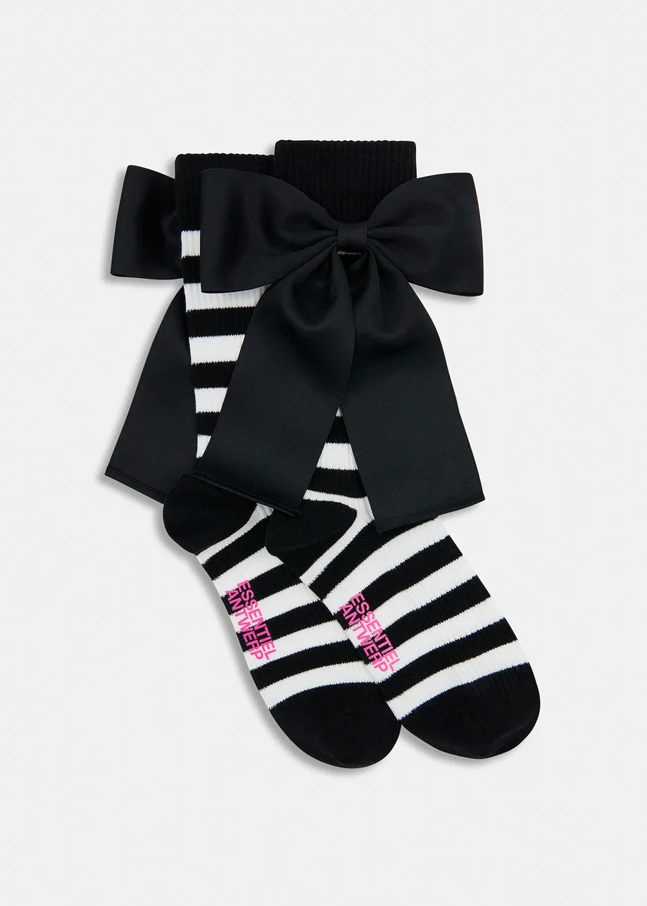 Black and white striped cotton-blend socks with satin bows