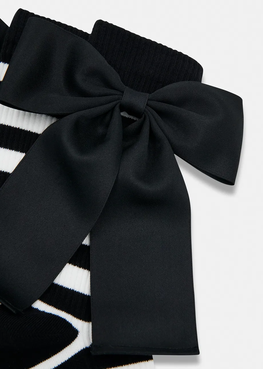 Black and white striped cotton-blend socks with satin bows