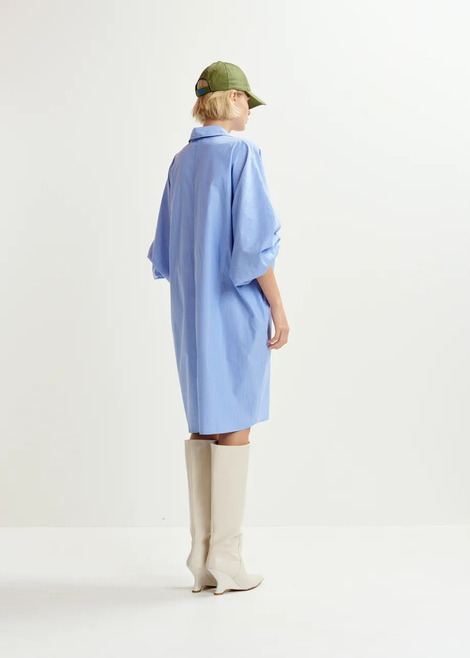 Robe chemise à rayures bleue et blanche avec broderies