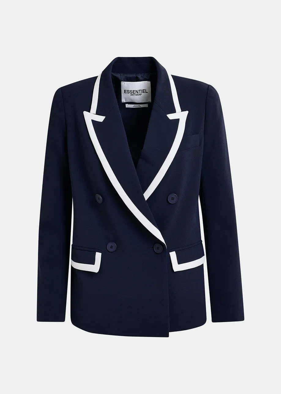 Zweireihiger Blazer in Dunkelblau und Weiß in Kontrastfarbe