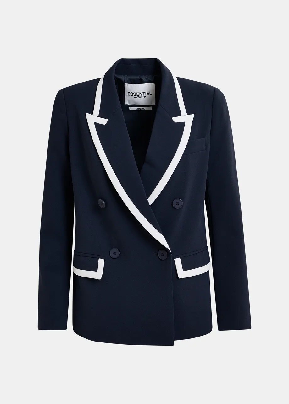 Dark blue and white double-breasted blazer with contrasting trims