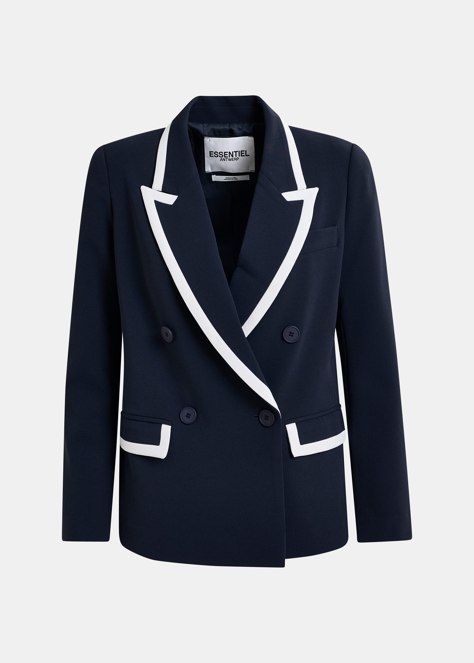 Of-white and red rouble-breasted blazer with contrasting trims