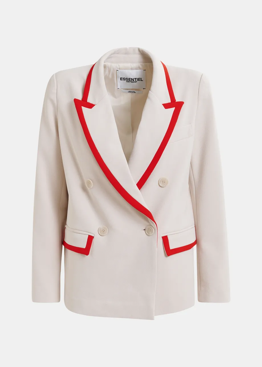 Zweireihiger Blazer in Cremeweiß mit Zierleisten in Kontrastfarbe