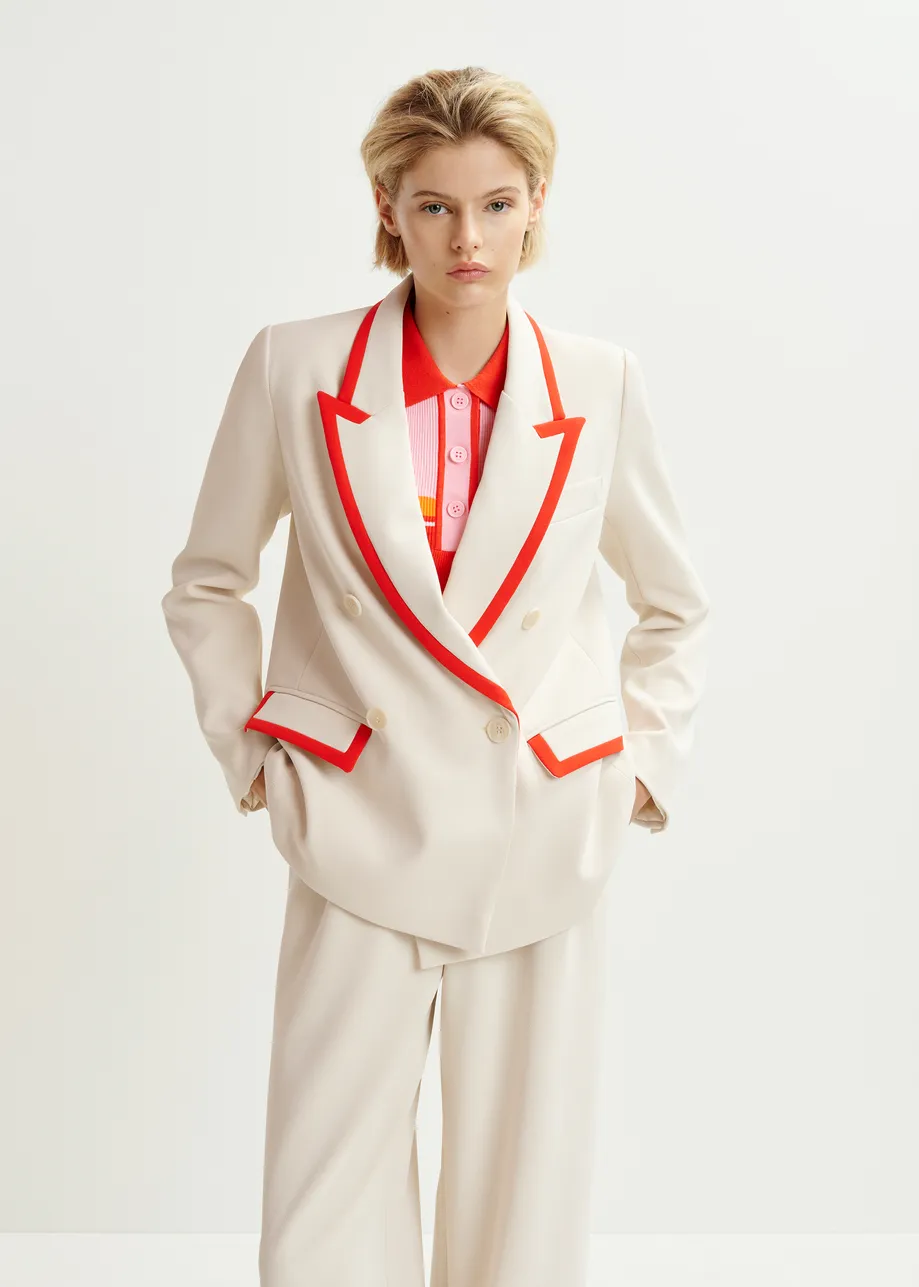 Off-white and red double-breasted blazer with contrasting trims