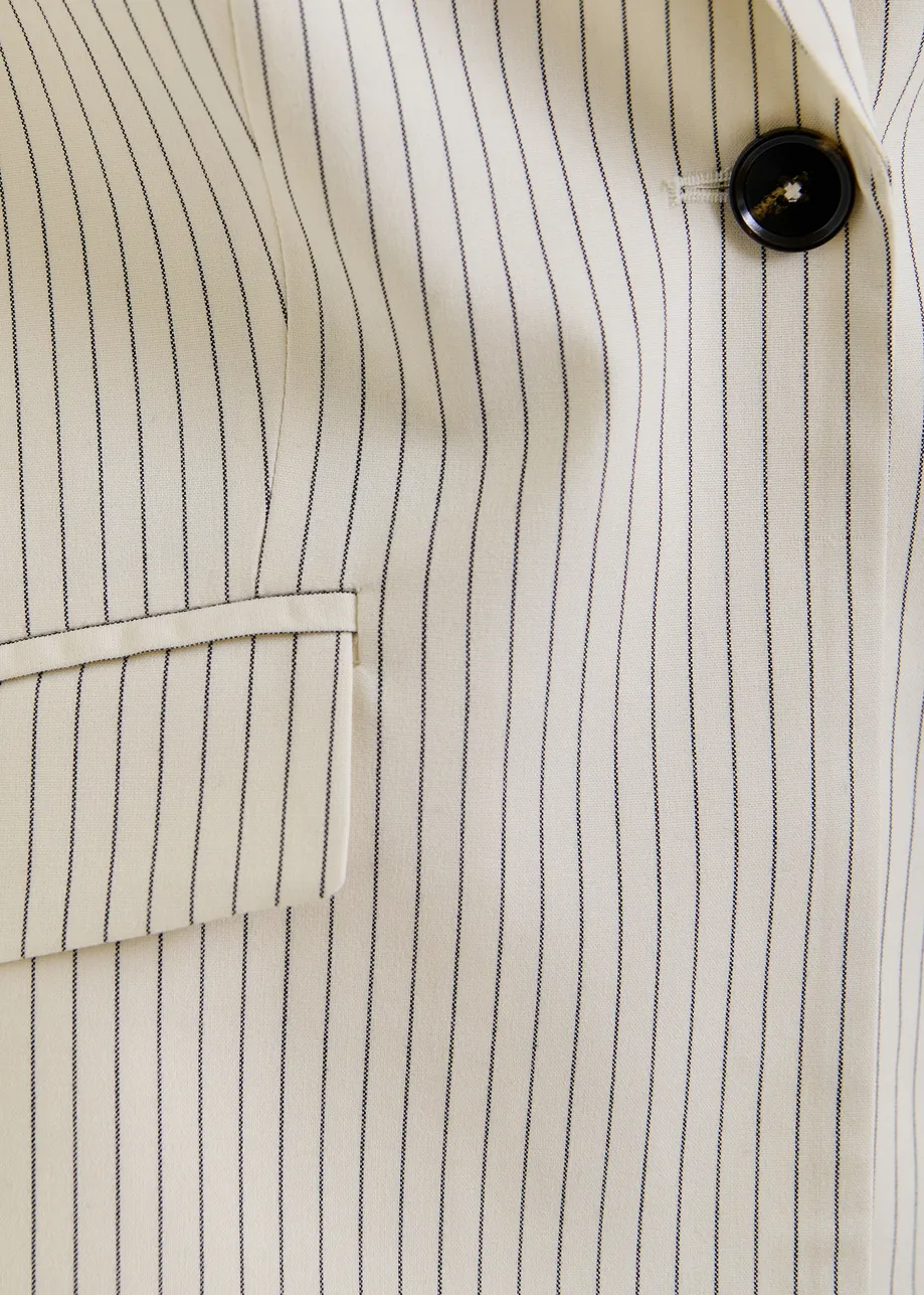 Off-white and black pinstripe single-breasted blazer