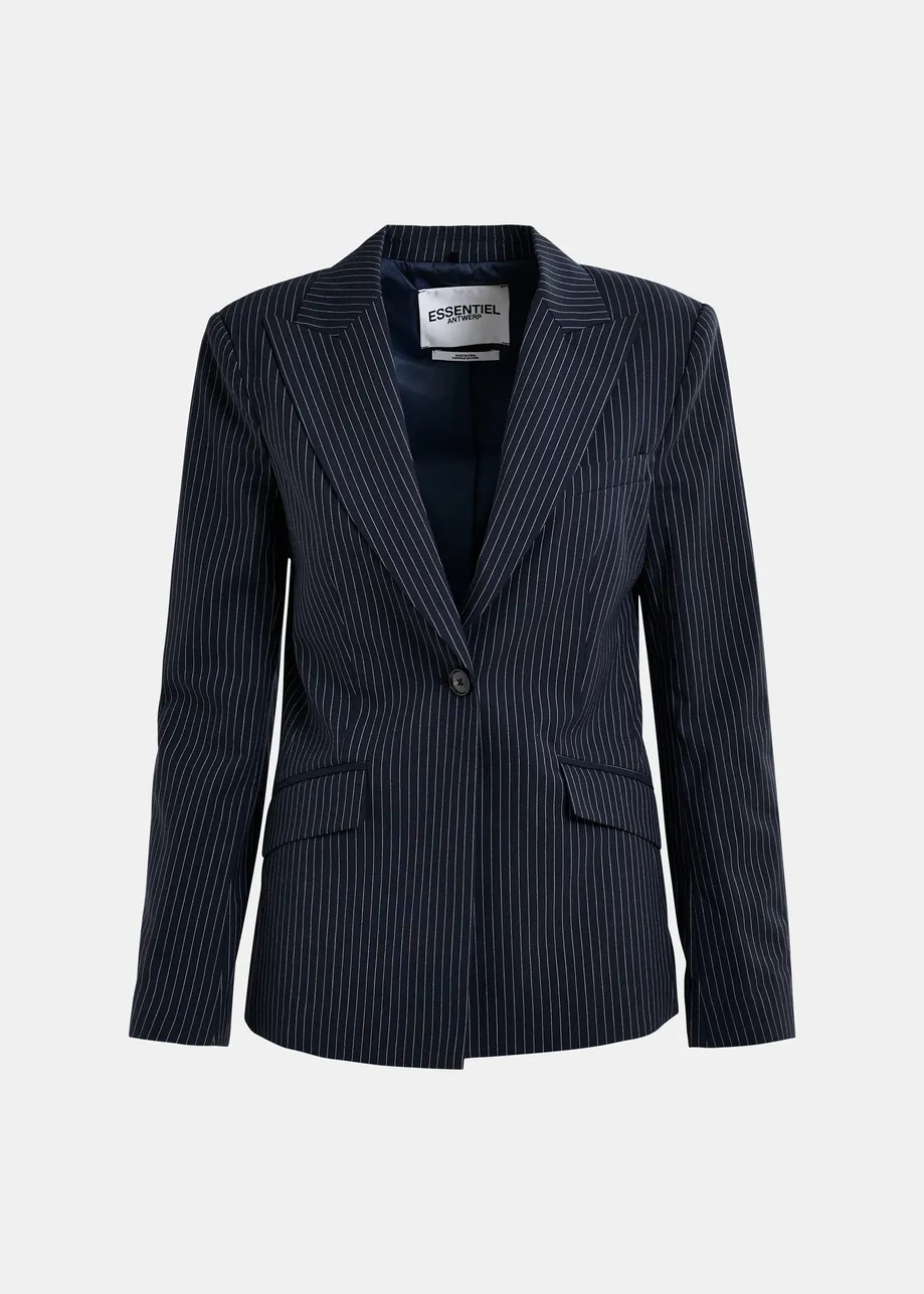 Donkerblauwe en witte blazer met pinstripes