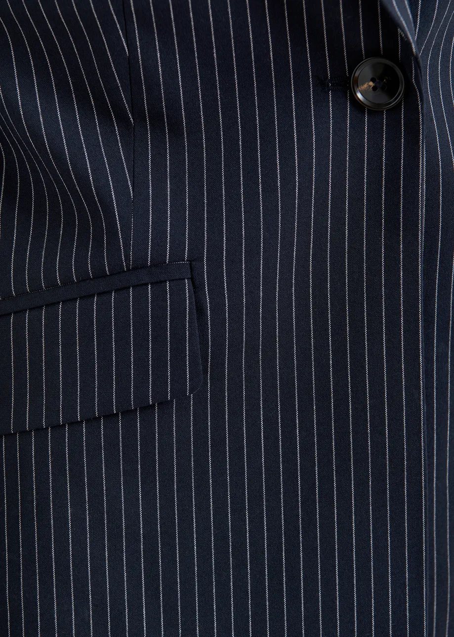 Dark blue and white pinstripe single-breasted blazer