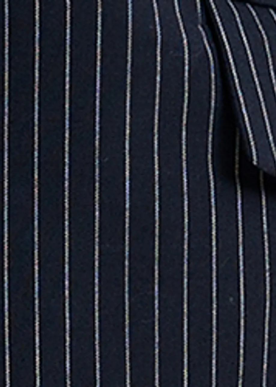 Dark blue and white pinstripe single-breasted blazer