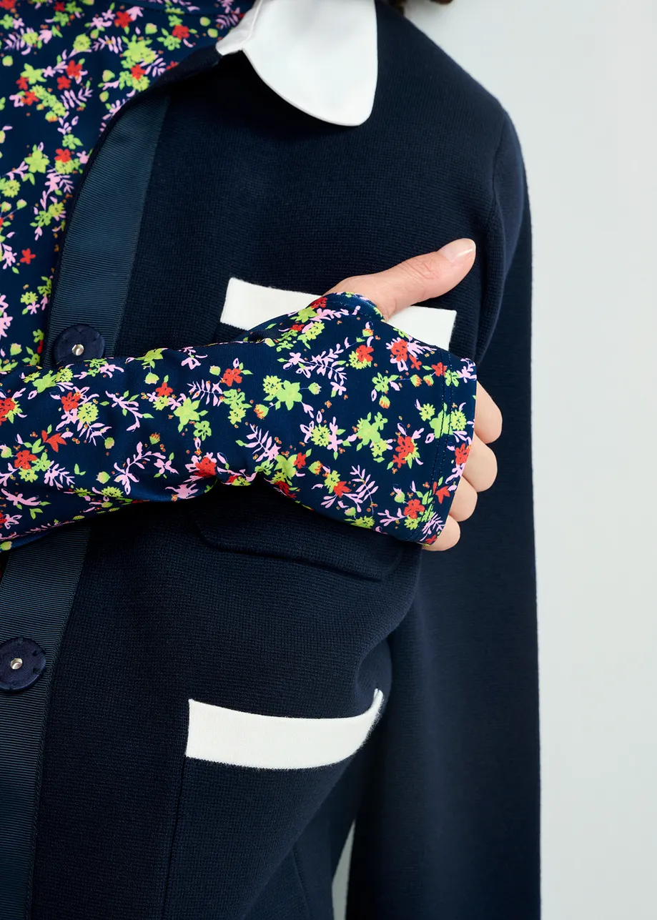 Dark blue floral-print turtleneck top