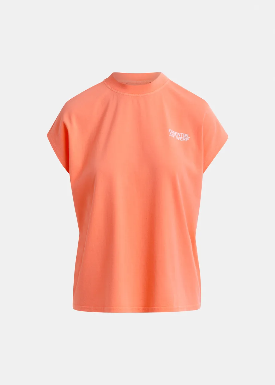 Coral cap-sleeve organic cotton T-shirt