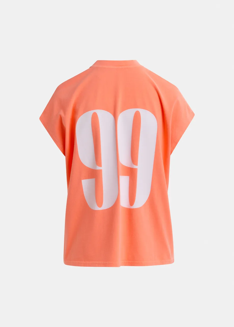 Coral cap-sleeve organic cotton T-shirt