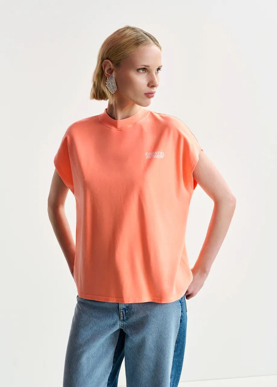 Coral cap-sleeve organic cotton T-shirt