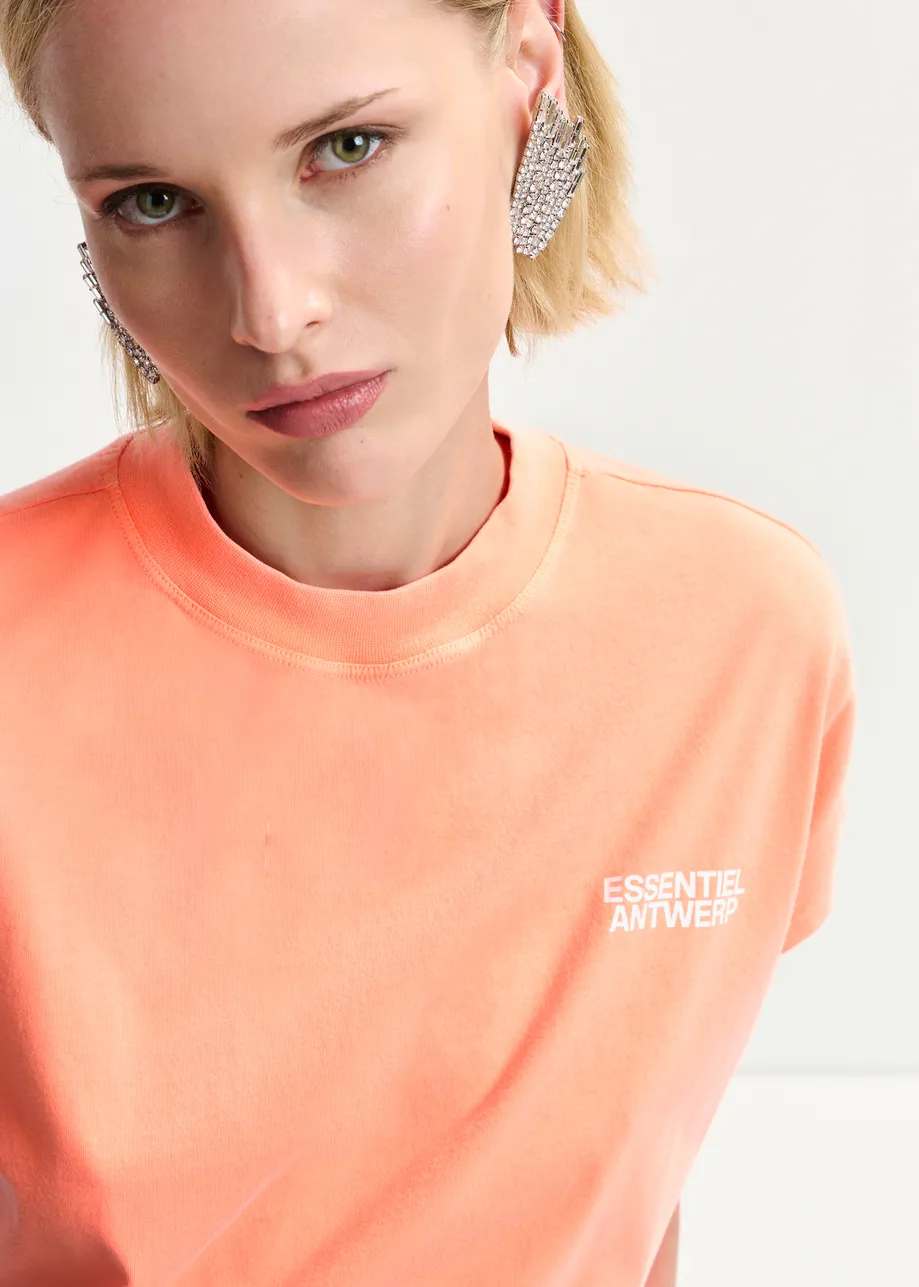 Coral cap-sleeve organic cotton T-shirt