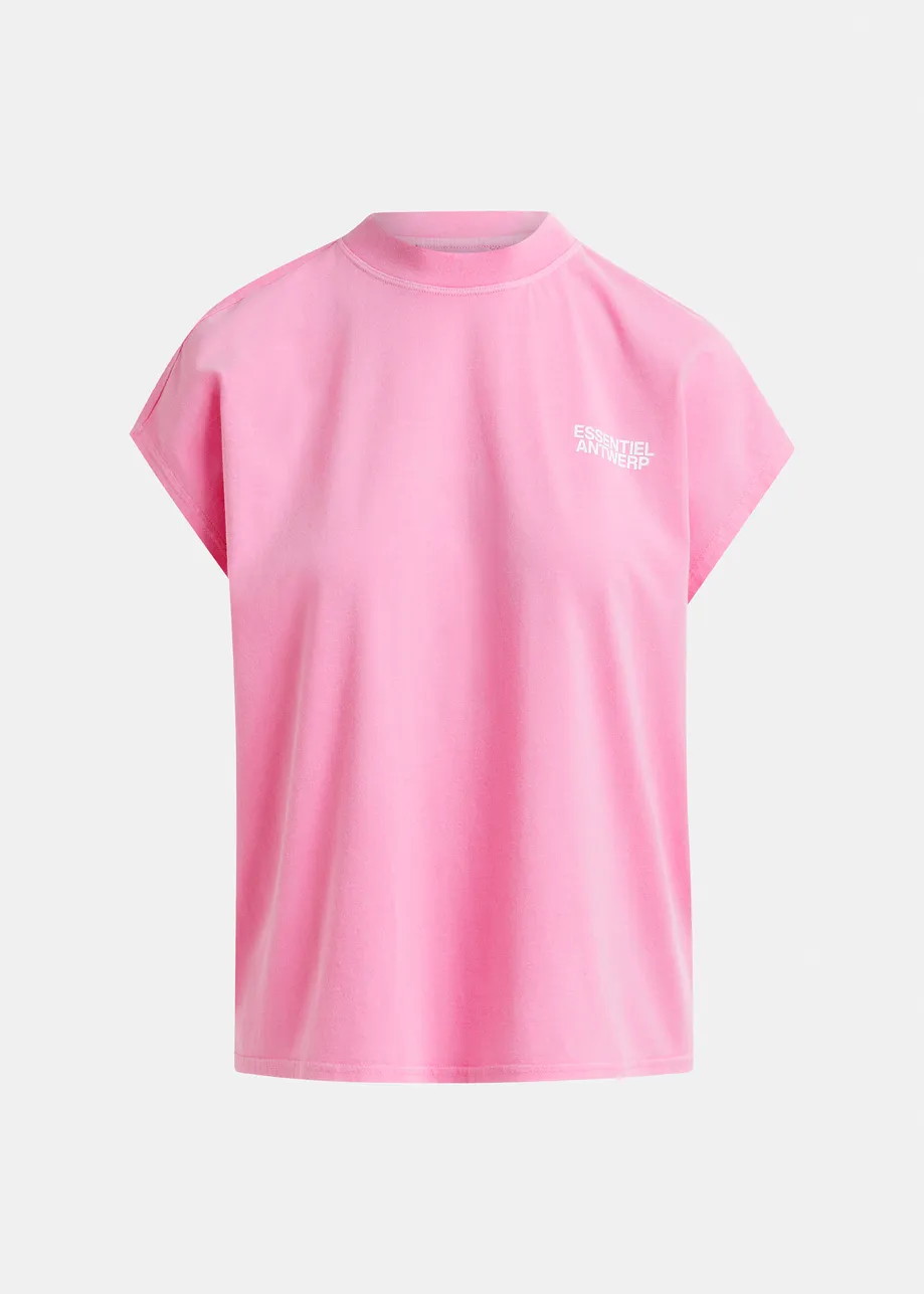 Roze T-shirt van biokatoen met kapmouwen