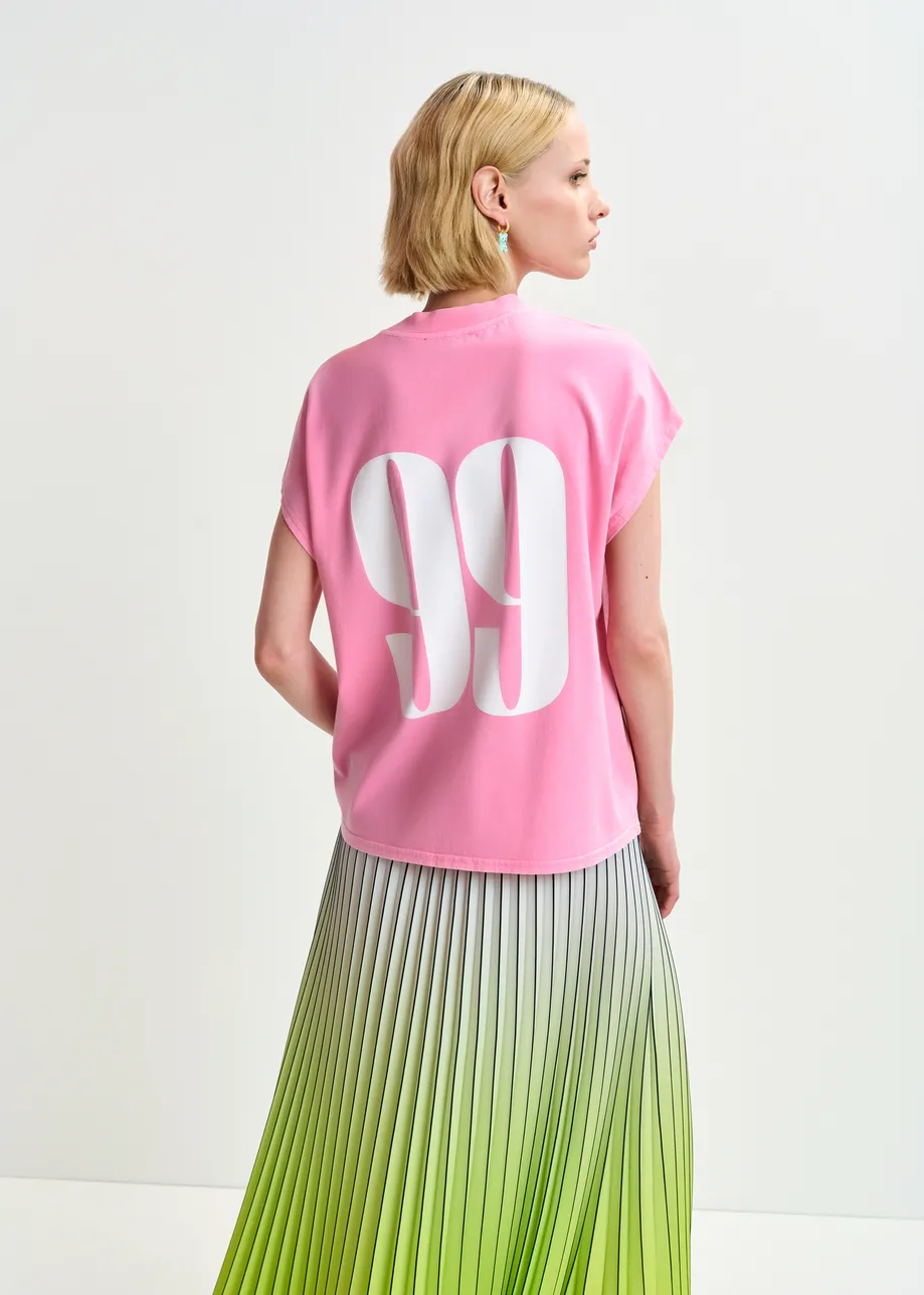 Roze T-shirt van biokatoen met kapmouwen