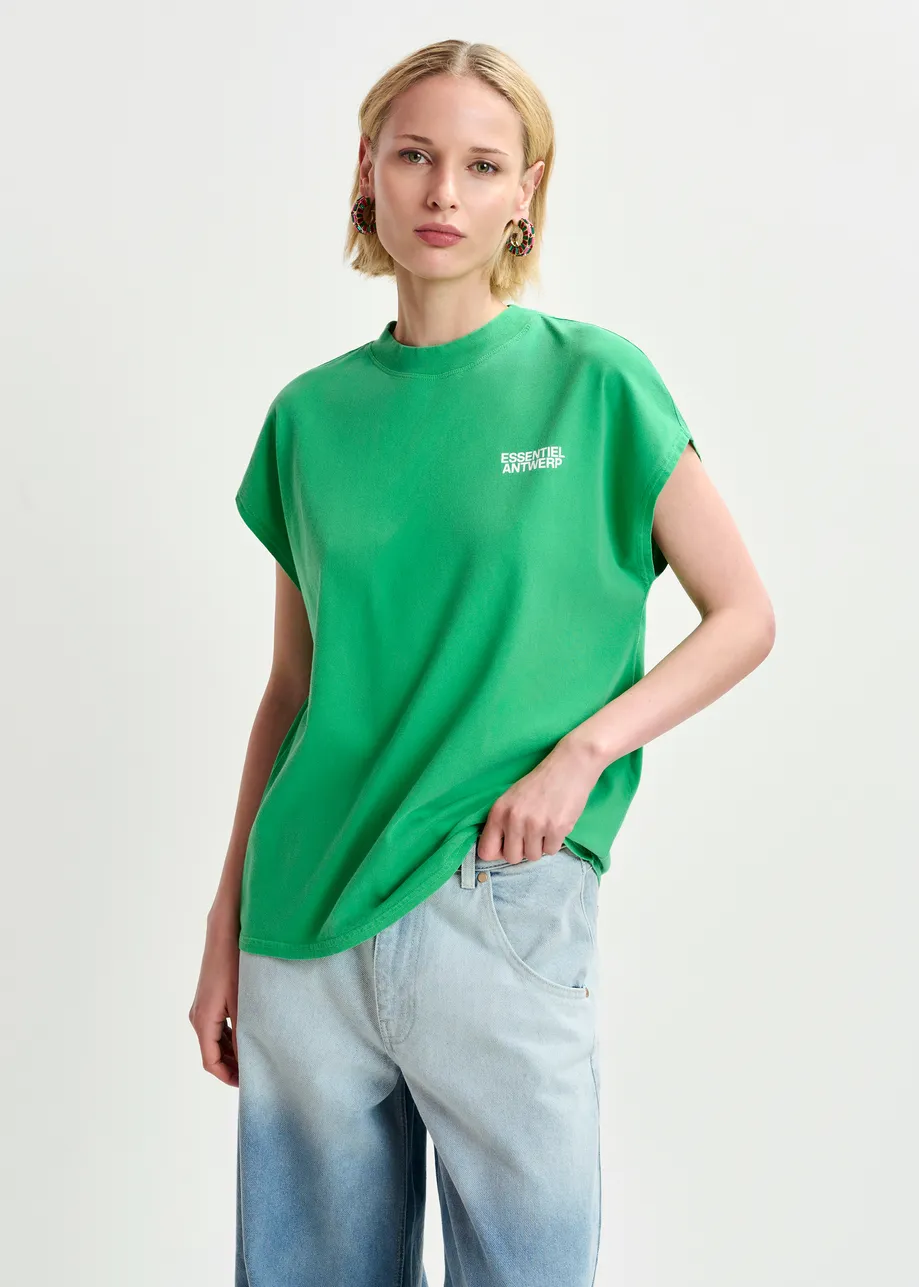 Groen T-shirt van biokatoen met kapmouwen