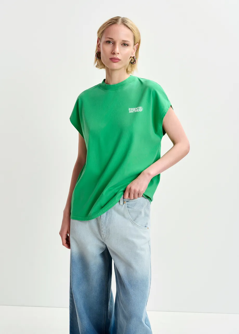 Camiseta de algodón orgánico con manga casquillo, verde