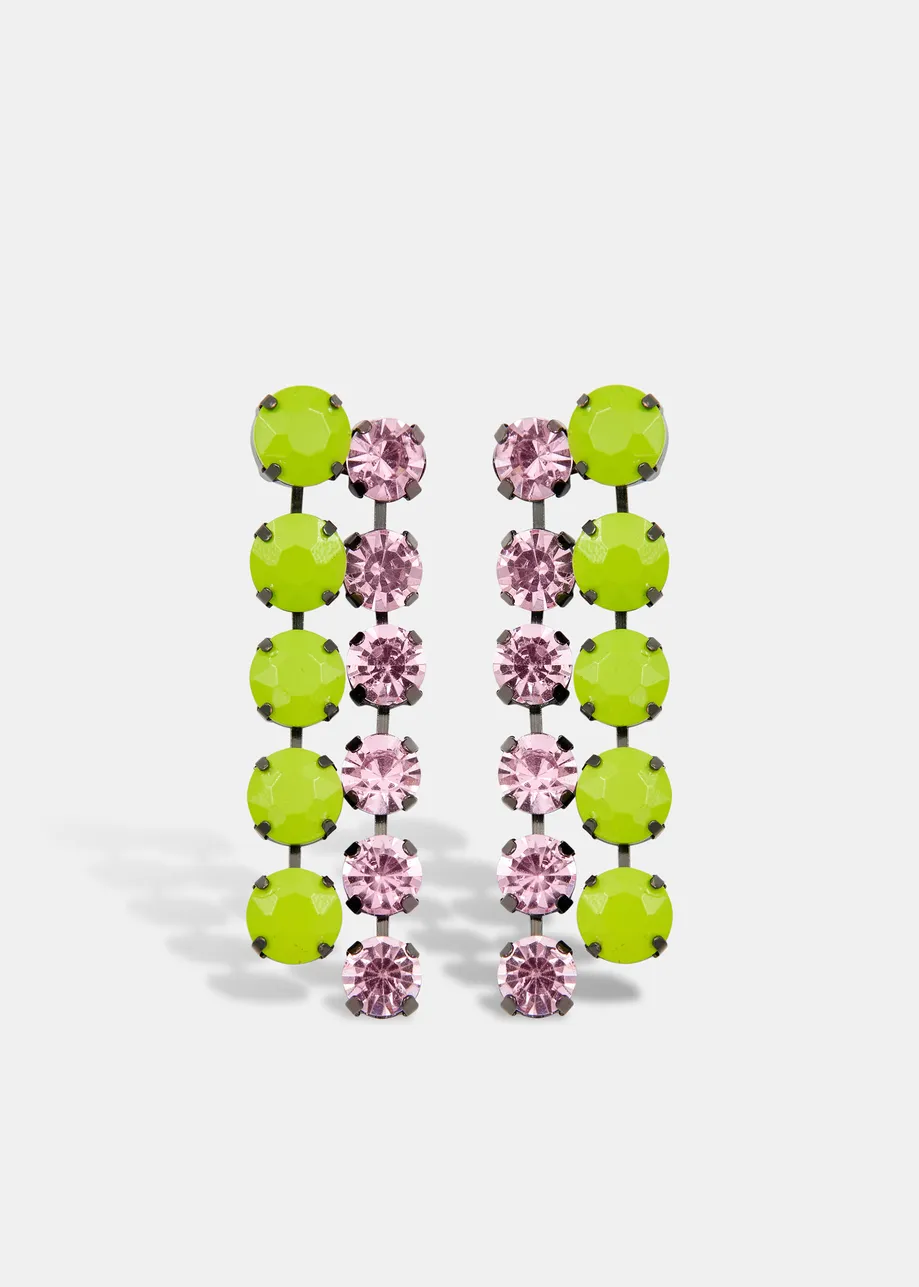 Green and pink rhinestone earrings