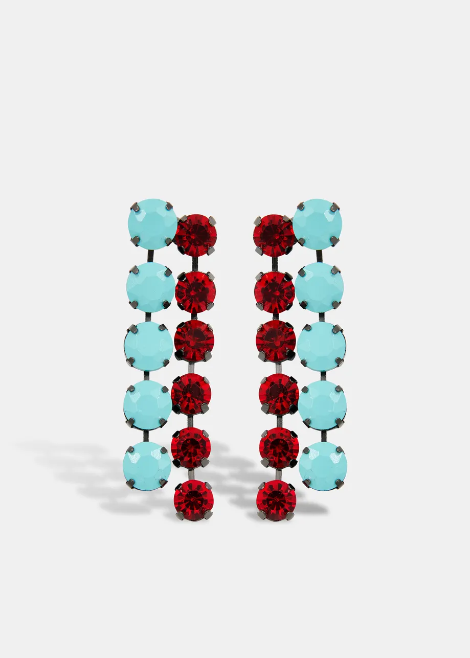 Blue and red rhinestone earrings