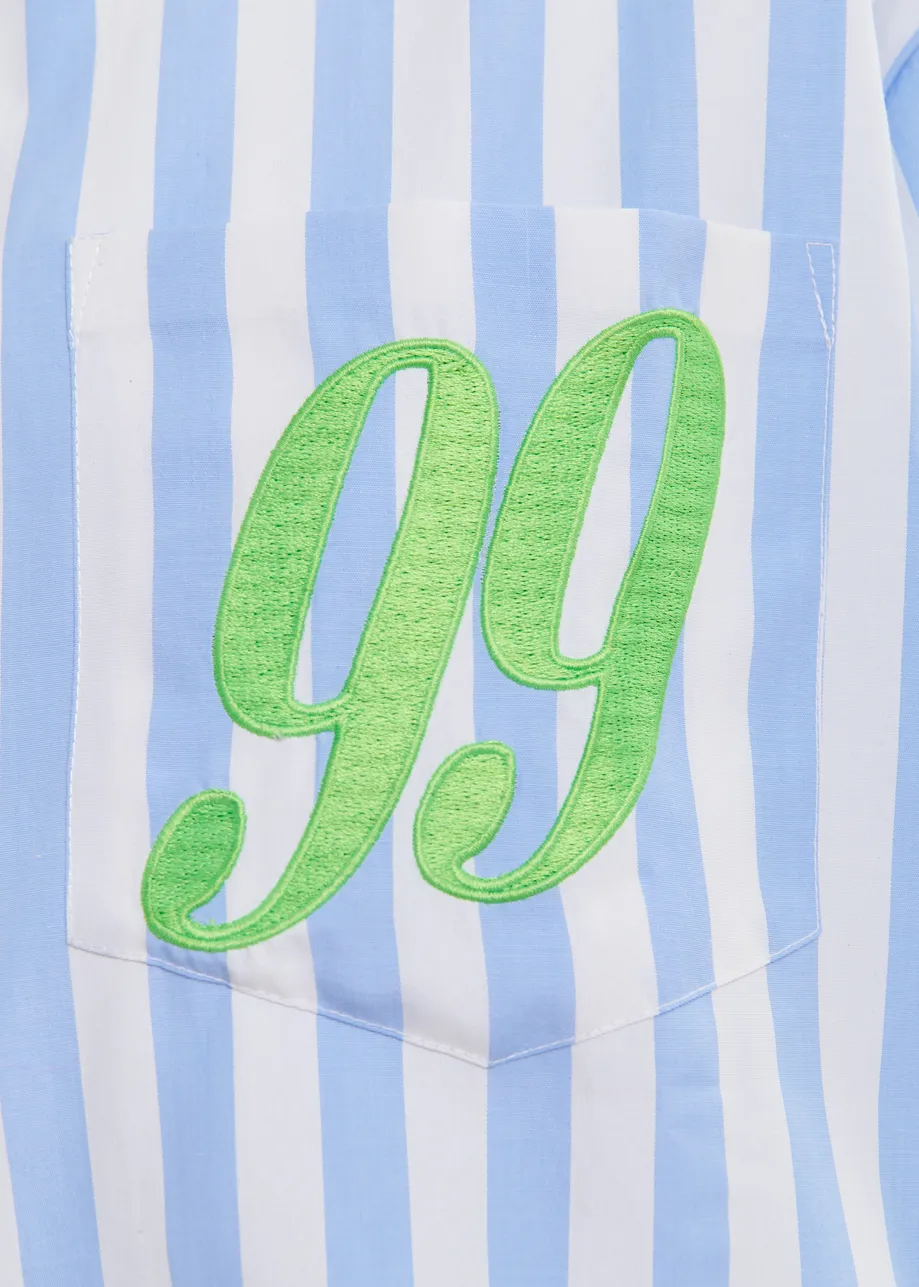 Camisa de rayas con bordado «99», azul, blanco y verde